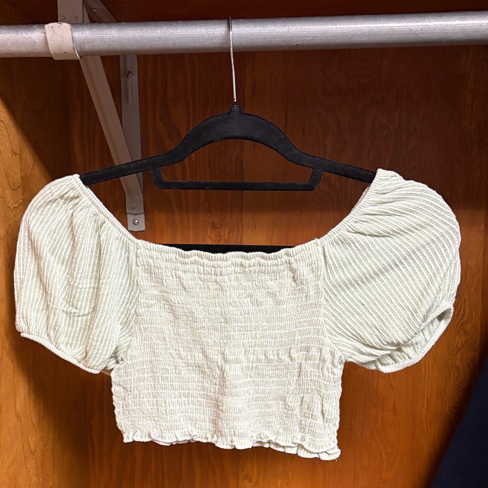 Caution To The Wind Mint Green Puff Sleeve Crop Top